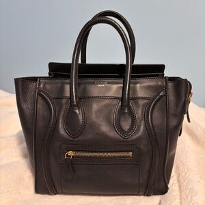 Authentic Celine Phantom Leather
Handbag Purse Tote Bag Black Made In Italy